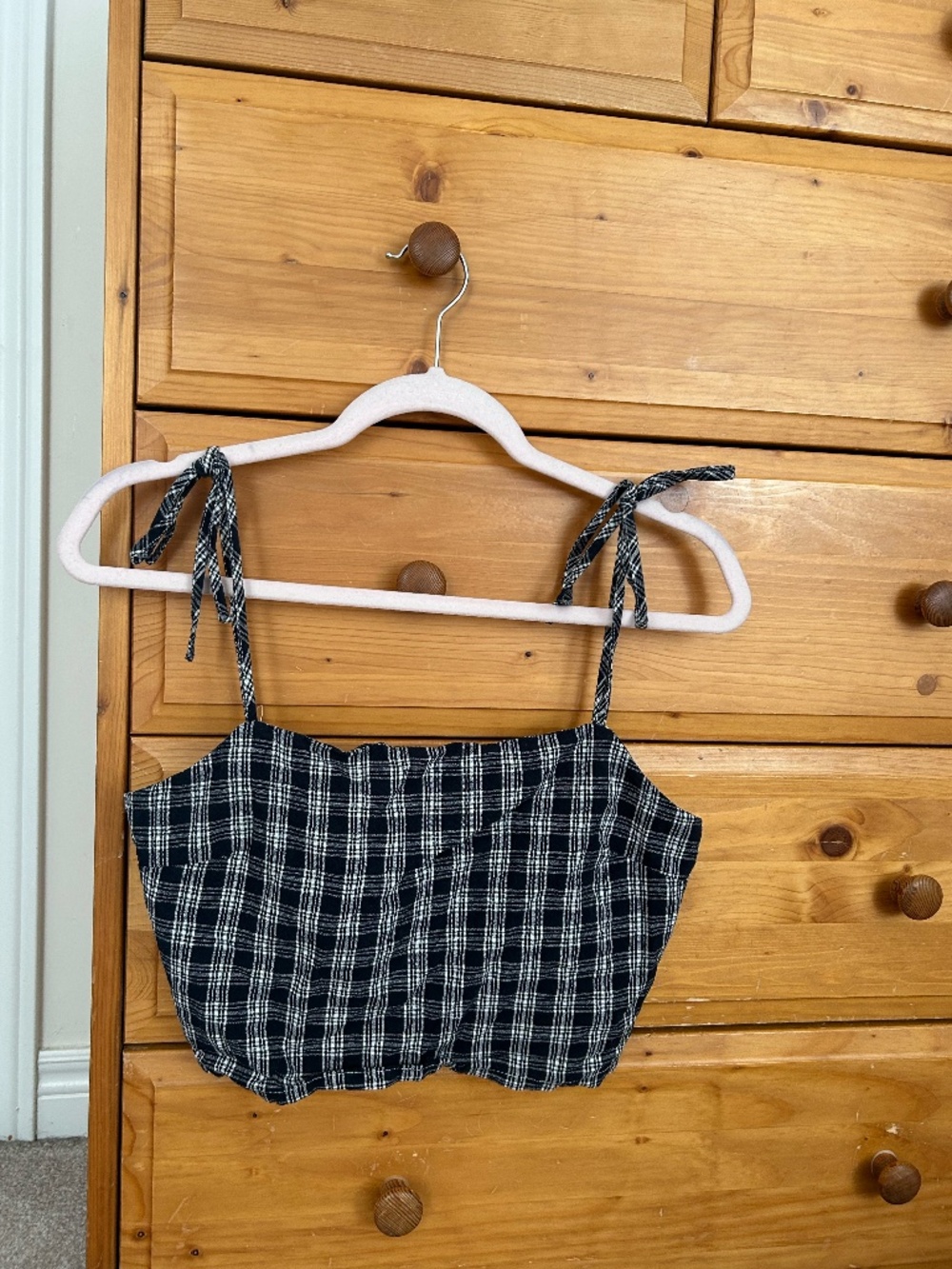 Black & White Plaid Tie-Strap Crop Top